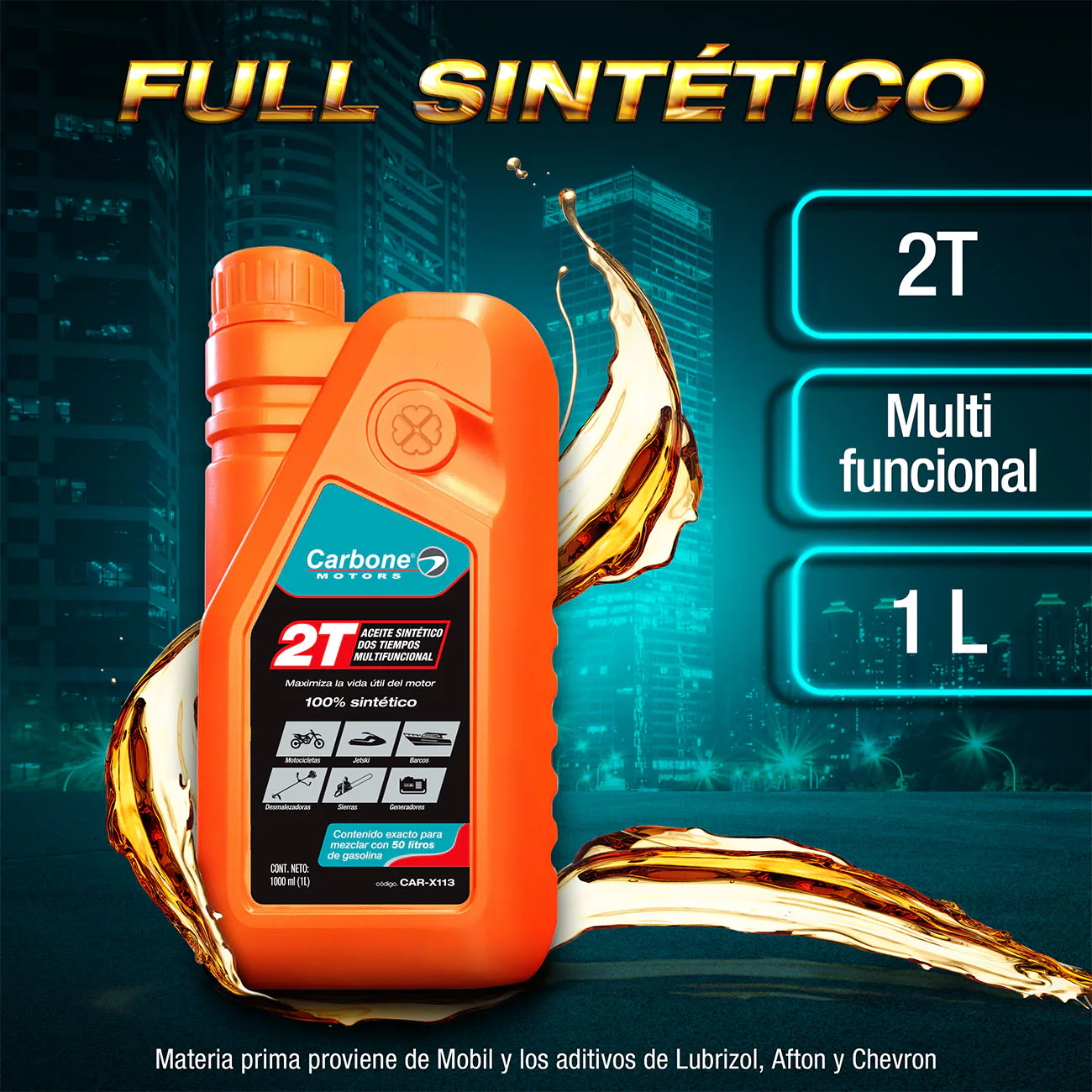 ACEITE 2T DE MOTOR DOS TIEMPOS FULL SINTETICO PARA MOTORES GASOLINA 2 Ciclos ( 1 Litro)