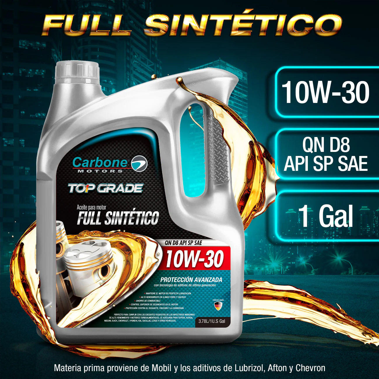 ACEITE DE MOTOR 10W-30 API SP SAE QN D8 FULL SINTETICO PARA MOTORES GASOLINA ( 1 GALON )
