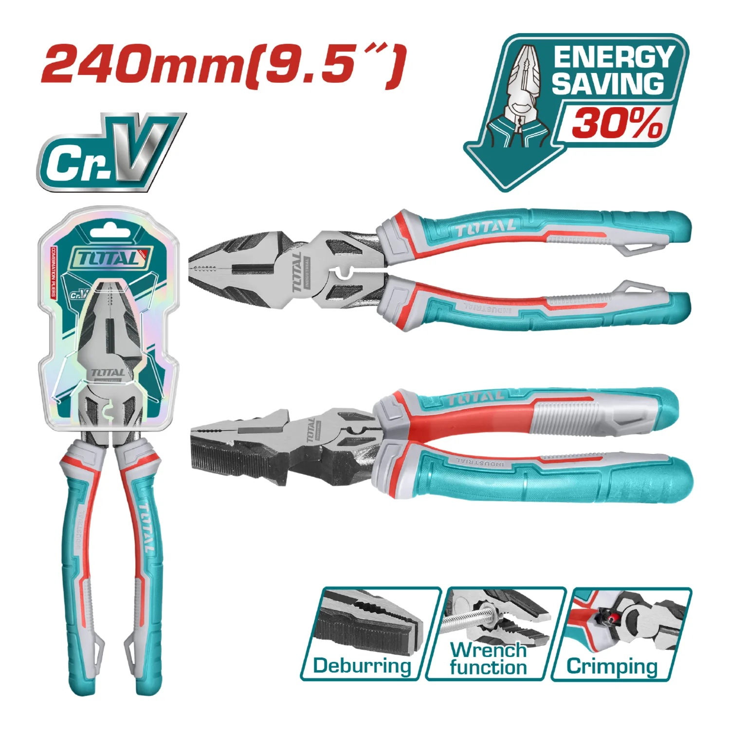 Alicate De Combinacion 9.5"/240Mm Cr-V. De Alto Apalancamiento Ahorran El 30% De La Fuerza Aplicada. - Image 2