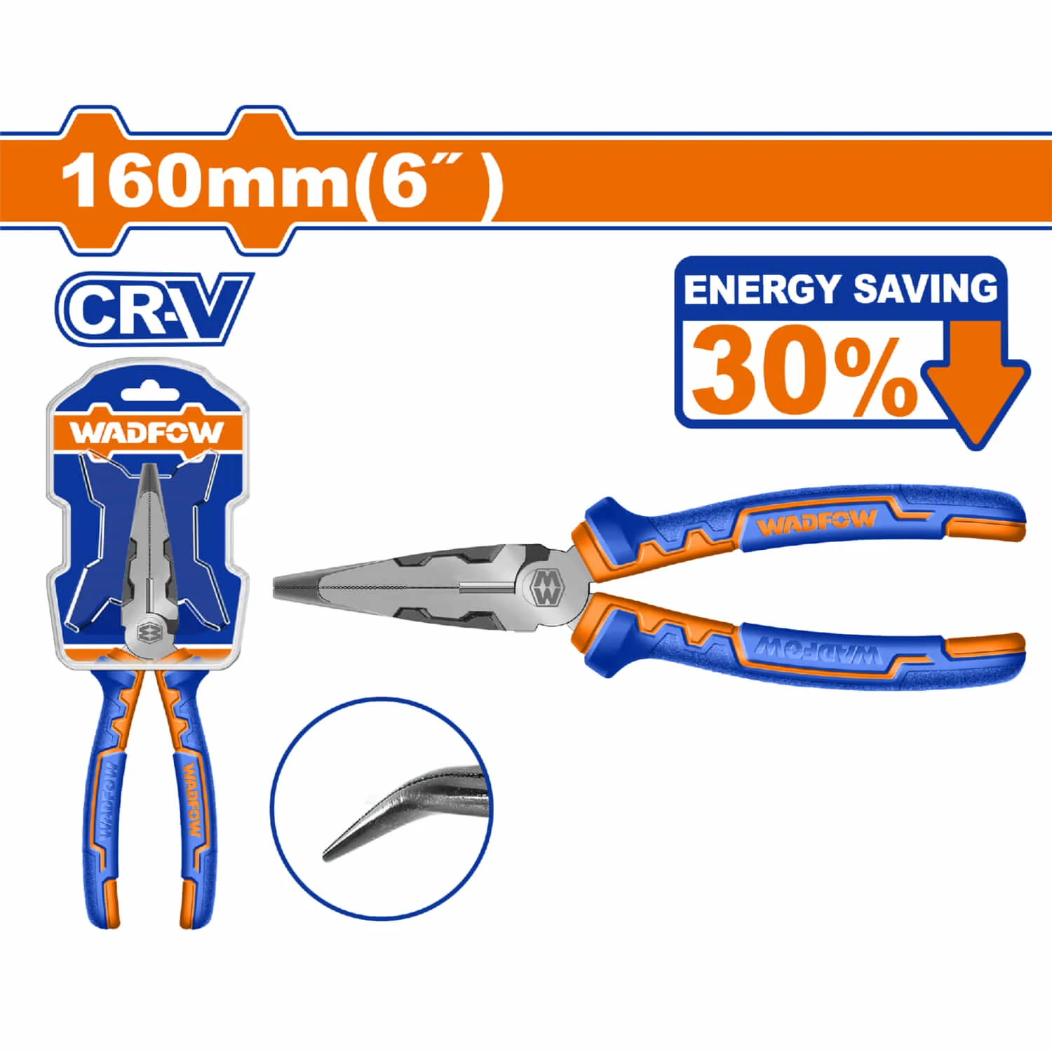 Alicate De Punta Curva 160Mm (6") Ahorro De Energía 30% Mango Cómodo. Acabado Pulido. Alto Apalancamiento. Pinza