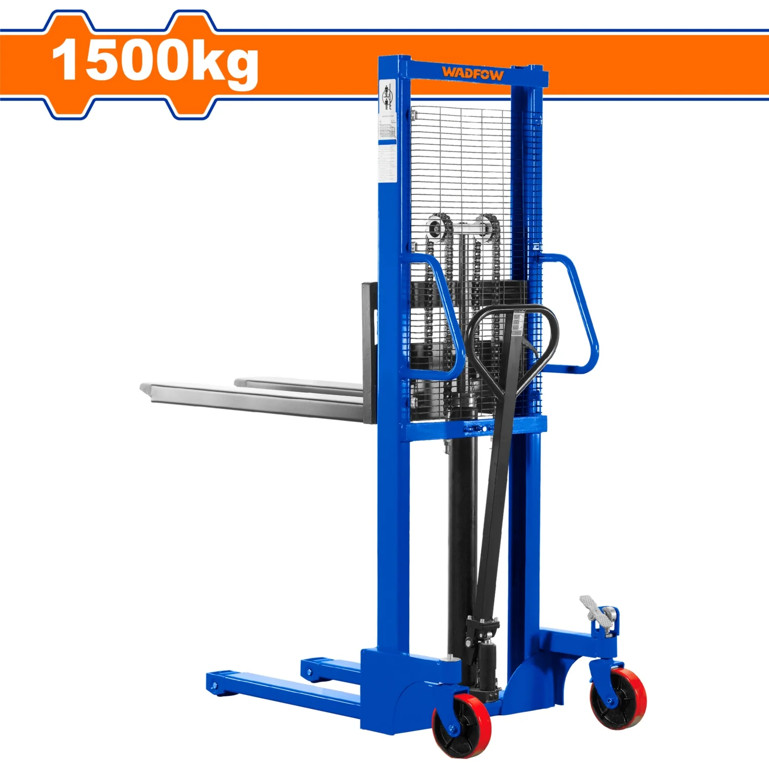 Montacargas Apilador Jack Pallet Manual Carretilla Elevadora Manual 1500Kg. Alt. Min\Max: 85Mm-1600Mm. Con Pedal Y Protección Para Los Pies - Image 2