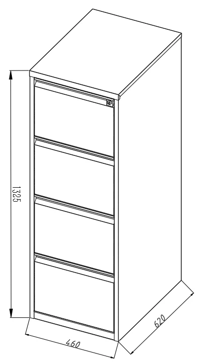 Archivador Metalico 4 Gabetas Ajustable A4/FC5 Anti-Inclinación Cerradura Central 1330X456x620mm - Image 2