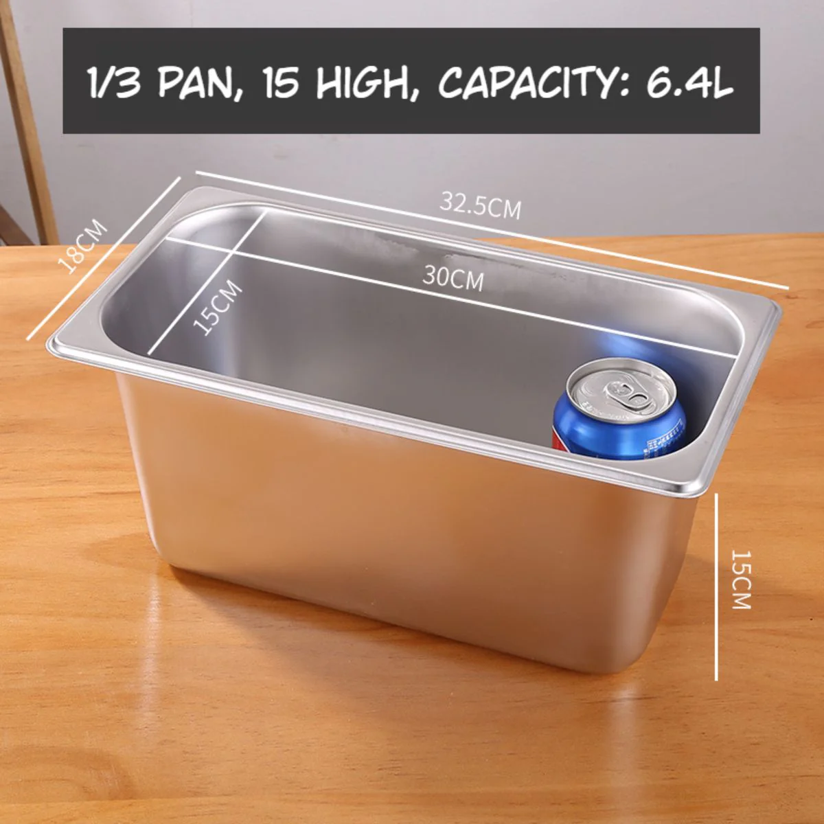Bandejas GN 1/3 De Acero Inoxidable 6.4L. (32.5X 18X15cm) Para Buffet Hoteles Restaurantes Catering. (No Incluye Tapa) Gastronorm