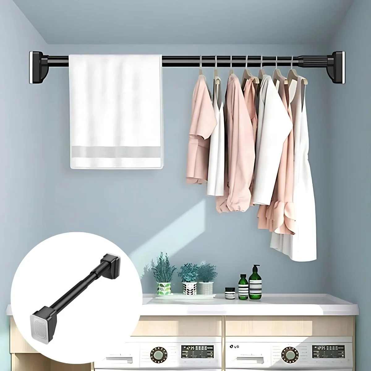 Barra Ajustable Para Cortinas, Closets Y Duchas De Acero Inoxidable. Palo Extensible. Fácil Instalación Sin Perforaciones.