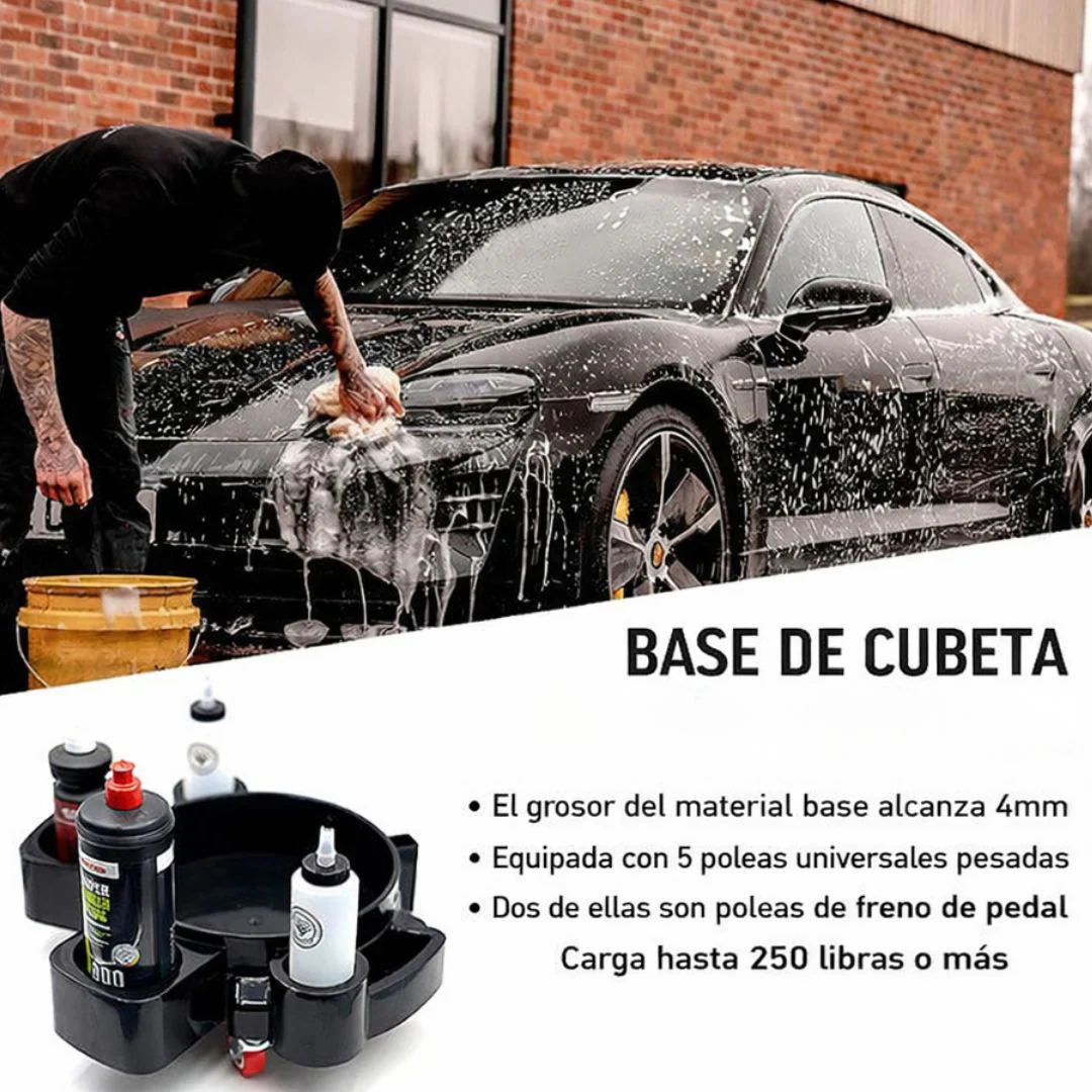 Base Rodante Para Cubeta De Detailing | Dolly Con Ruedas Y Porta Botellas Para Car Wash Lavado De Auto Con 5 Ruedas. Capacidad 250 Lb. Diámetro 45 Cm. Color Negro. - Image 4