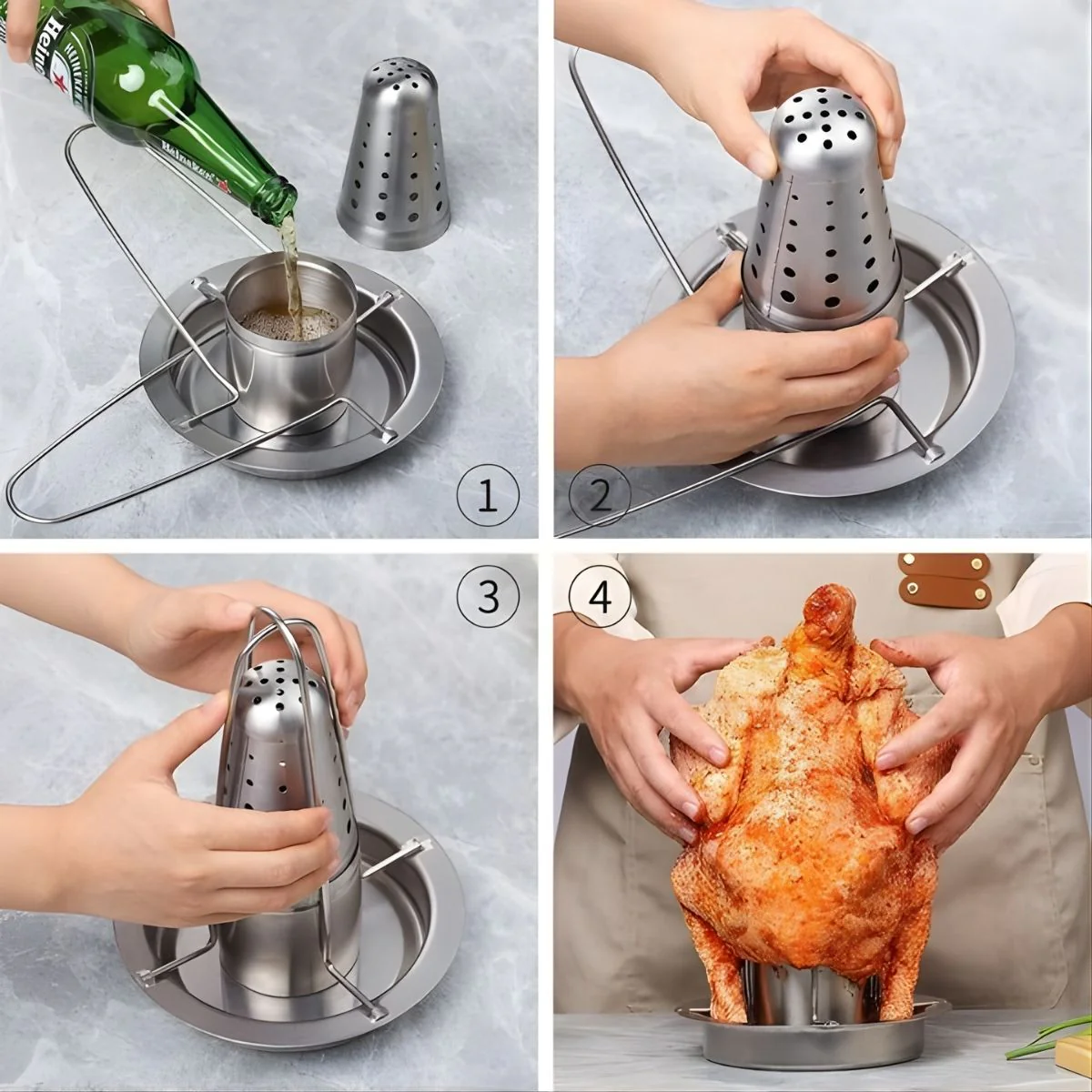 Base Rostizador Asador De Pollo Al Barril Vertical Acero Inoxidable 7"X9" (18X23cm) Con Aromatizador Para Cerveza, Vino Y Especias. - Image 3