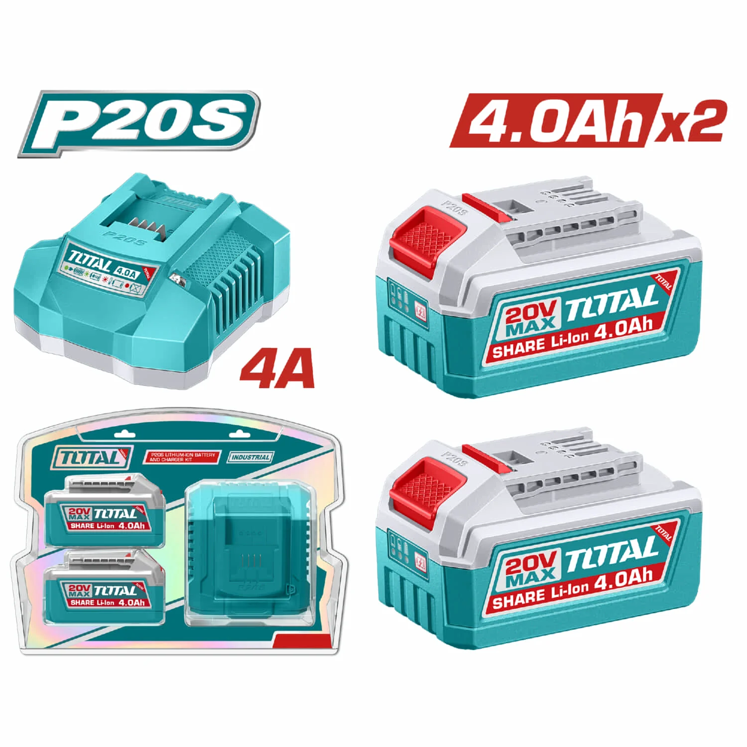 Batería 20V 4.0Ah Y Cargador Rápido 21V 4A. Se Venden 2 Baterias Y 1 Cargador. TOTAL