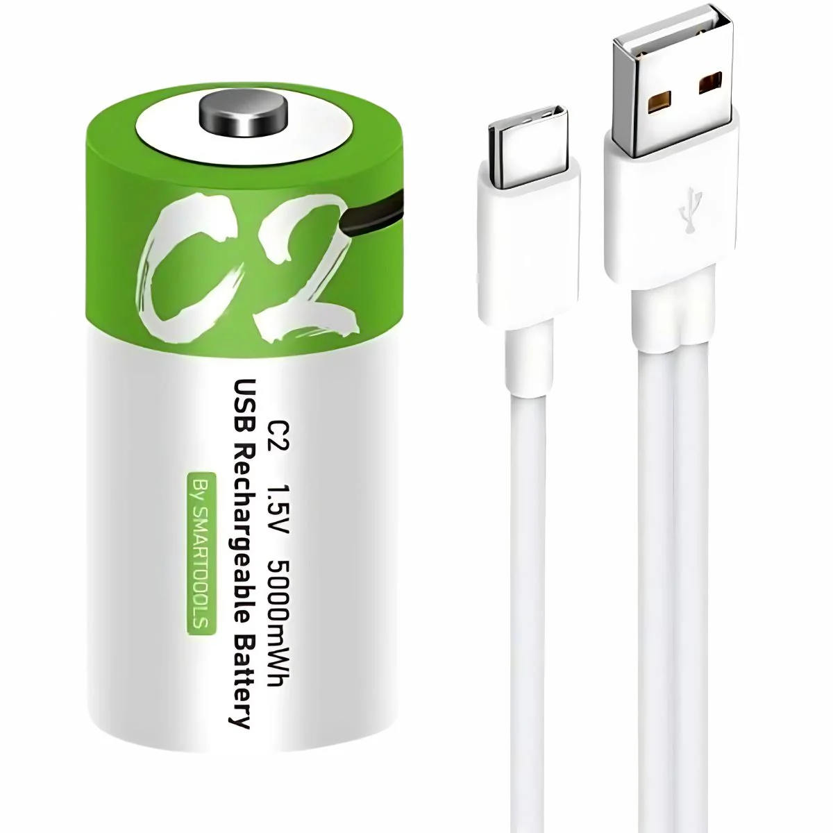 Baterías Tipo C Recargable Con Carga USB-C, 1.5V 5000Mwh. Con 1200 Ciclos De Vida. (1 Unidad)