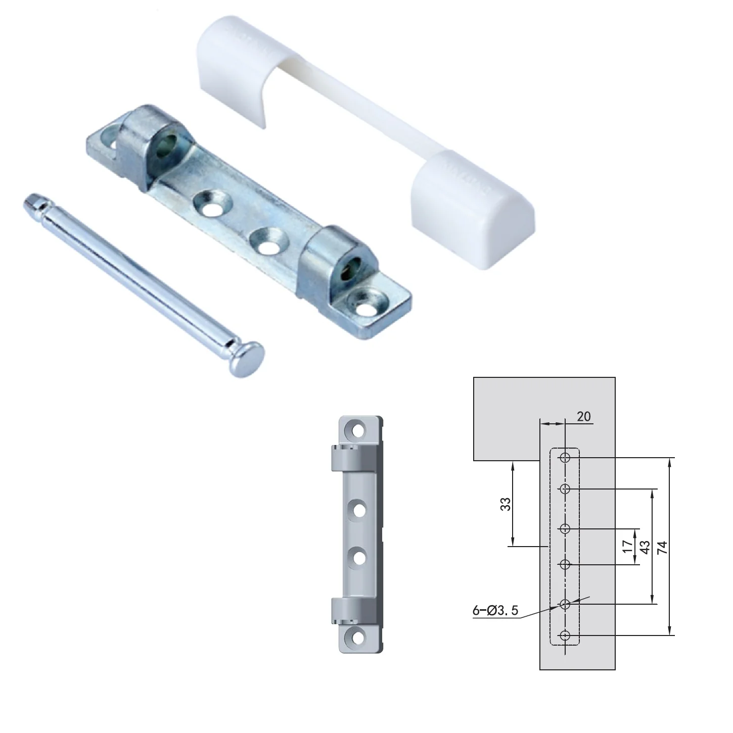 Bisagra Superior Con Cover Embellecedor Blanco Y Pin De Paso Hardware Para Sistema De Ventanas Upvc Y Aluminio