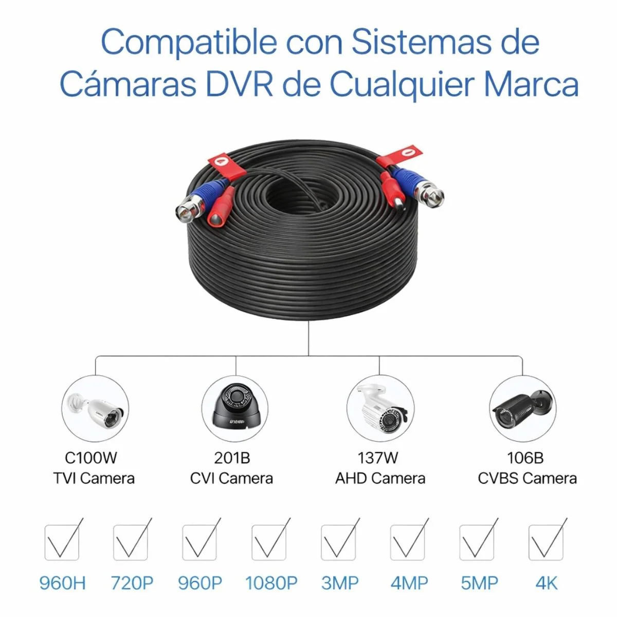 Cable BNC 30 Metros (100FT) Para Cámaras De Seguridad CCTV, Transmisión De Video Estable Para Sistemas DVR - Image 3