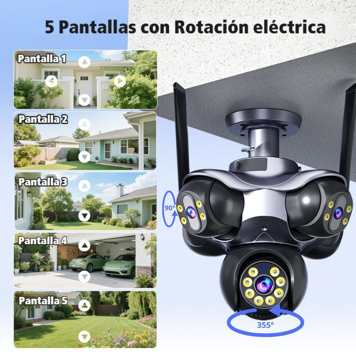 Cámara De Seguridad PTZ 25MP Ultra HD Wifi De 5 Lentes Con Rotación Eléctrica 355°/90°, IP65, Visión Nocturna A Color Memoria 32GB. Cámara Domo. Cámara Vigilancia - Image 2