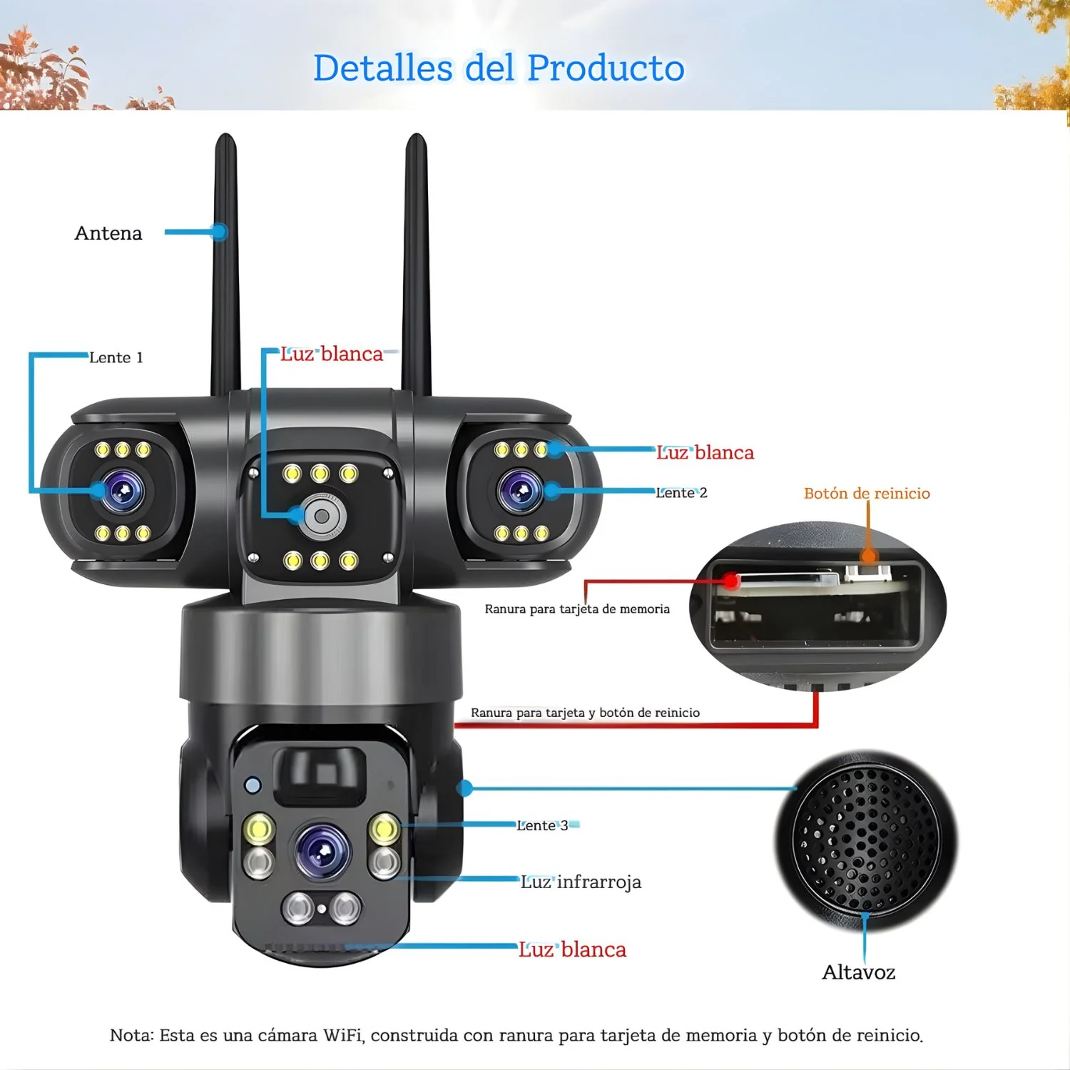Cámara De Seguridad Solar Wifi. Triple Lente 12MP 2K IP66 PTZ 360°. Zoom 10X. Audio Bidireccional Con Detección Humana. - Image 6