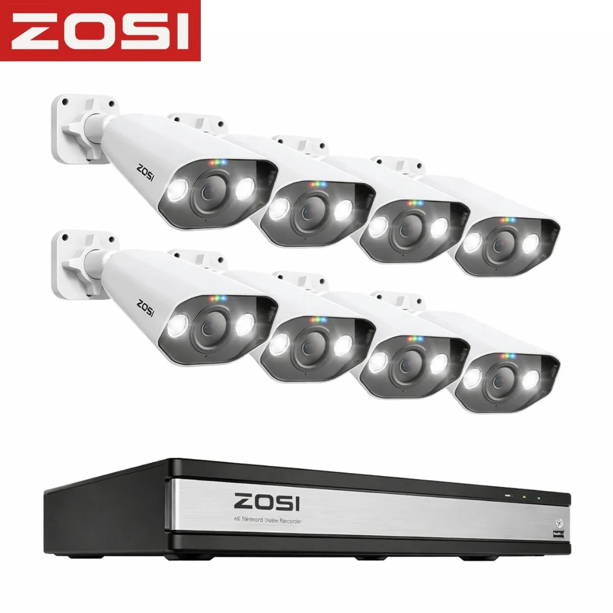 Cámaras De Seguridad Poe 16Ch 4K/8.0MP Poe NVR (Set De 8) Con NVR 16 Canales. Sistema De Vigilancia Con Visión Nocturna 30M, Detección Humana Y Vehicular, Audio Bidireccional