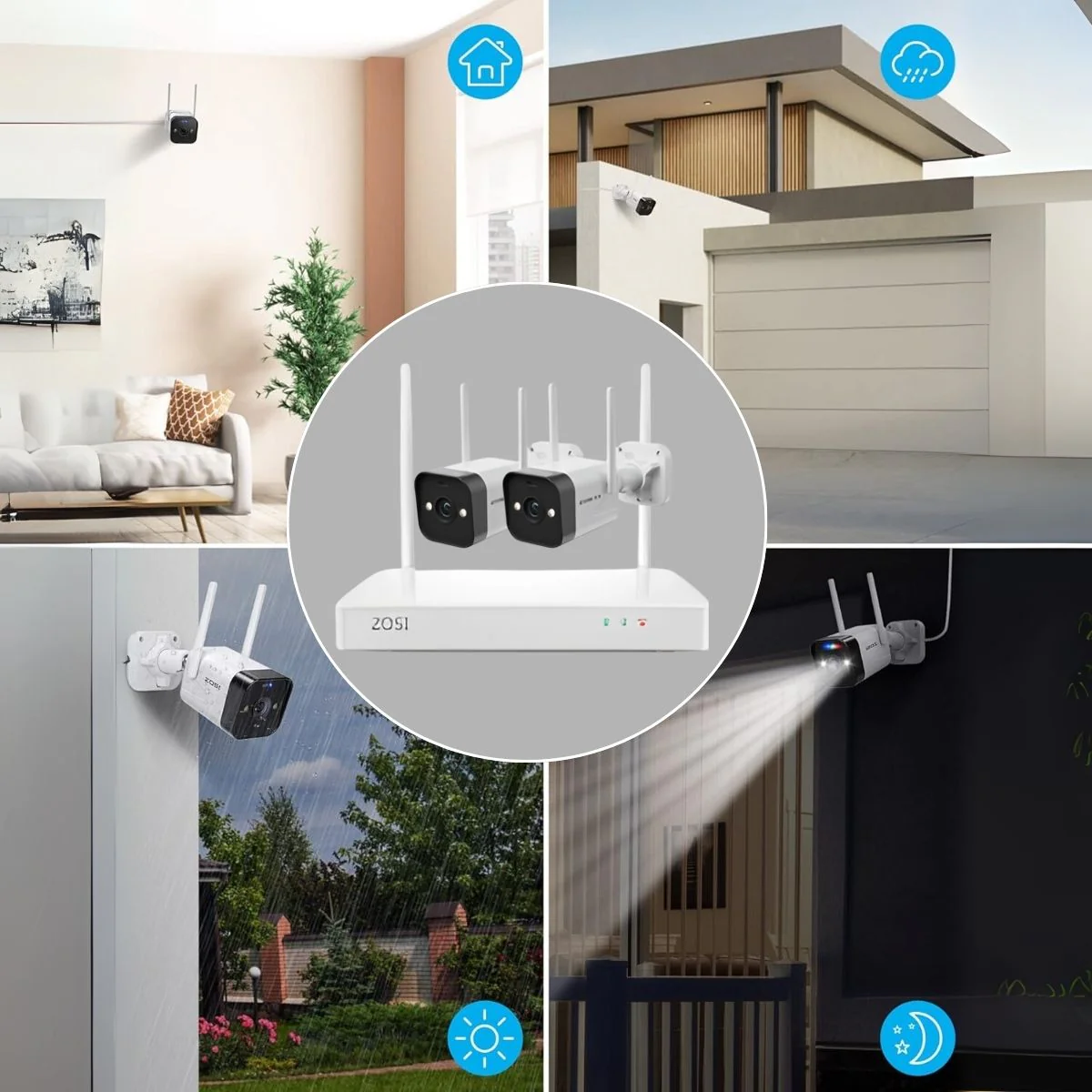Cámaras De Seguridad Wireless Inalambricas (Set De 2) 2.5K 4MP Con NVR 2 Canales. Con Sensor De Movimiento. Aprueba De Agua. Alarma. Camara De Videovigilancia Con Audio Y Wifi.