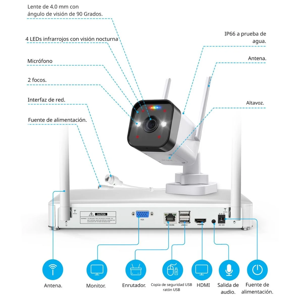 Cámaras De Seguridad Wireless Inalambricas (Set De 2) 2.5K 4MP Con NVR 2 Canales. Con Sensor De Movimiento. Aprueba De Agua. Alarma. Camara De Videovigilancia Con Audio Y Wifi. - Image 5