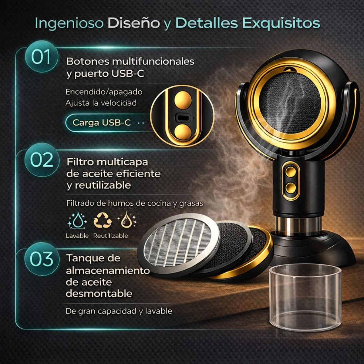 Campana Extractora De Escritorio Portátil Recargable Con Filtro Humo PM2.5 Y Filtro De Aceite. Mini Extractor De Humo Para Cocina Y Mesa De Alta Succión Y Bajo Ruido - Image 2