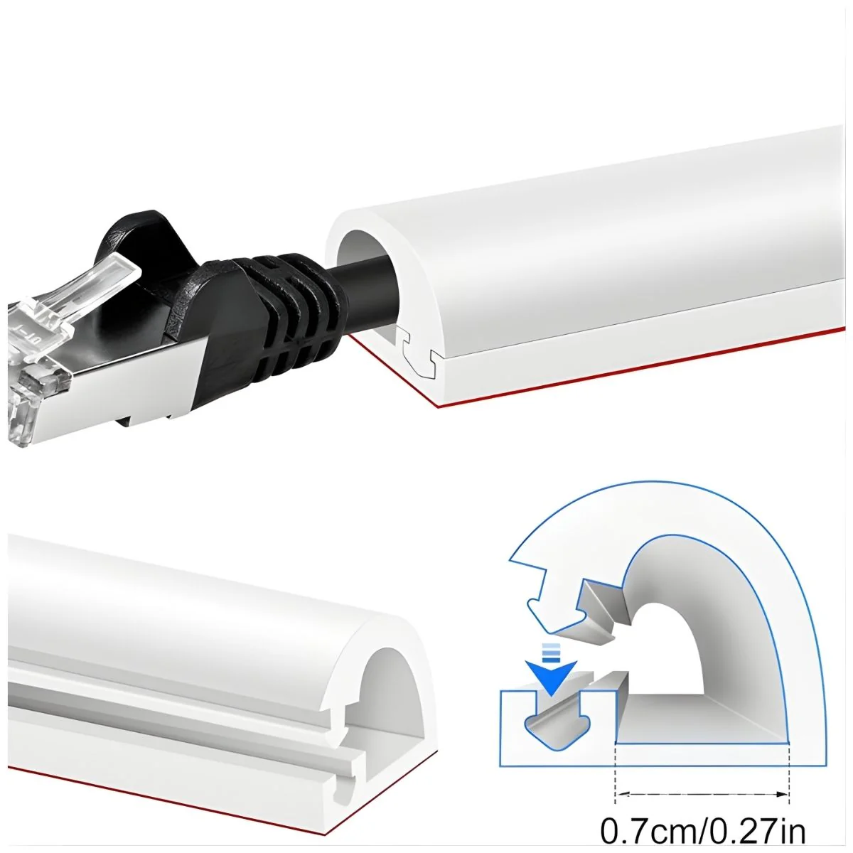 Canaleta Autoadhesiva Flexible Con Apertura Lateral De 5 Metros Para Ocultar Cables De 0.27” (0.7Cm) De Canal Interno. Moldura De PVC Color Blanco. - Image 3