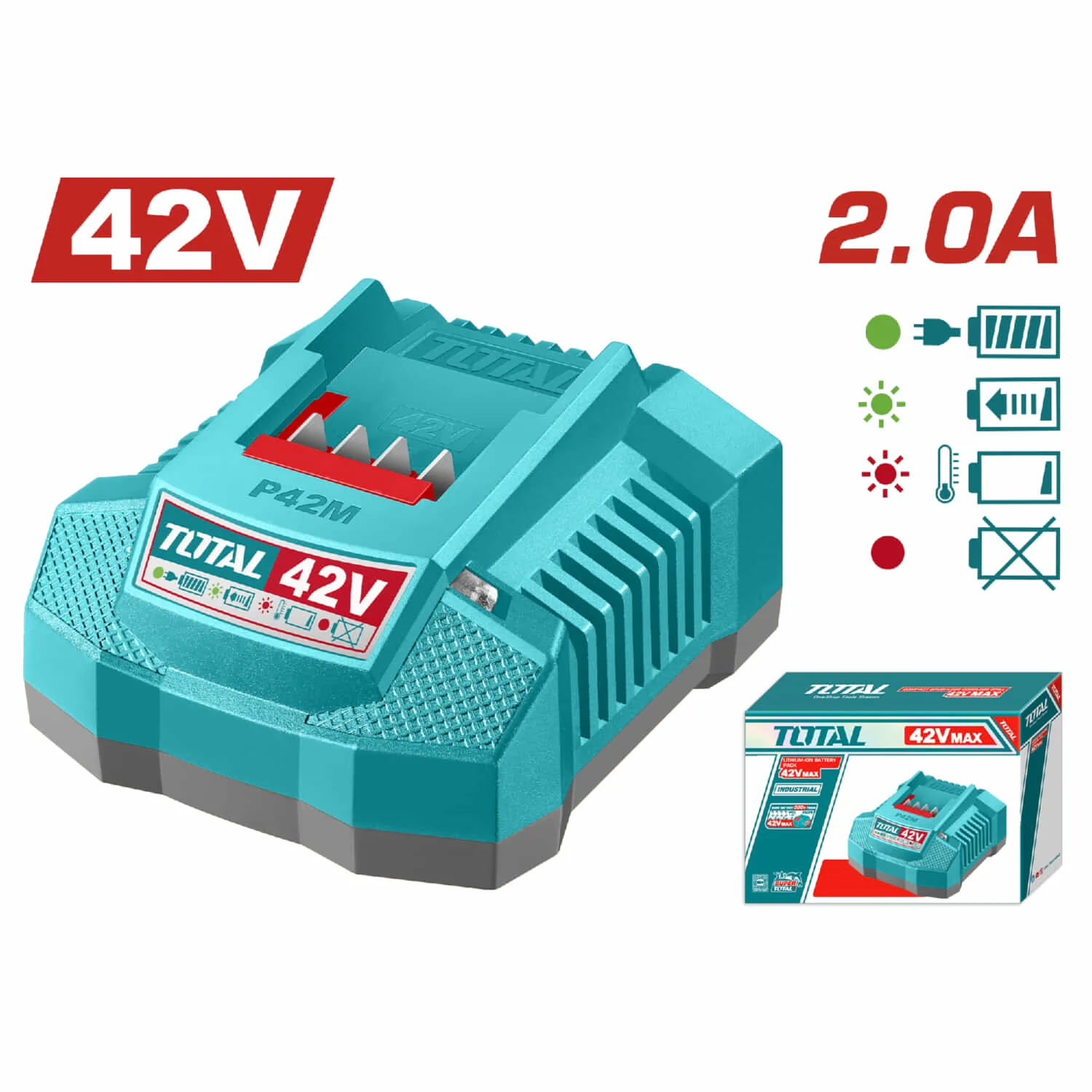 Cargador Rápido TOTAL 42V 2.0A Para Baterías Total De 42V