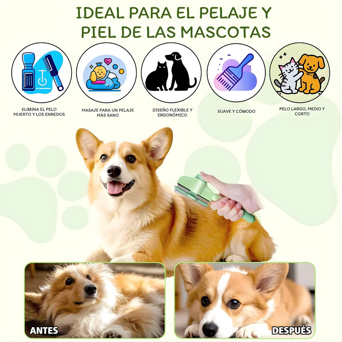 Cepillo Removedor De Pelo Para Mascotas. Peine Con Agujas Mejoradas Para Perros Y Gatos. Desenredante Y Masajeador 20X8x2cm. - Image 2