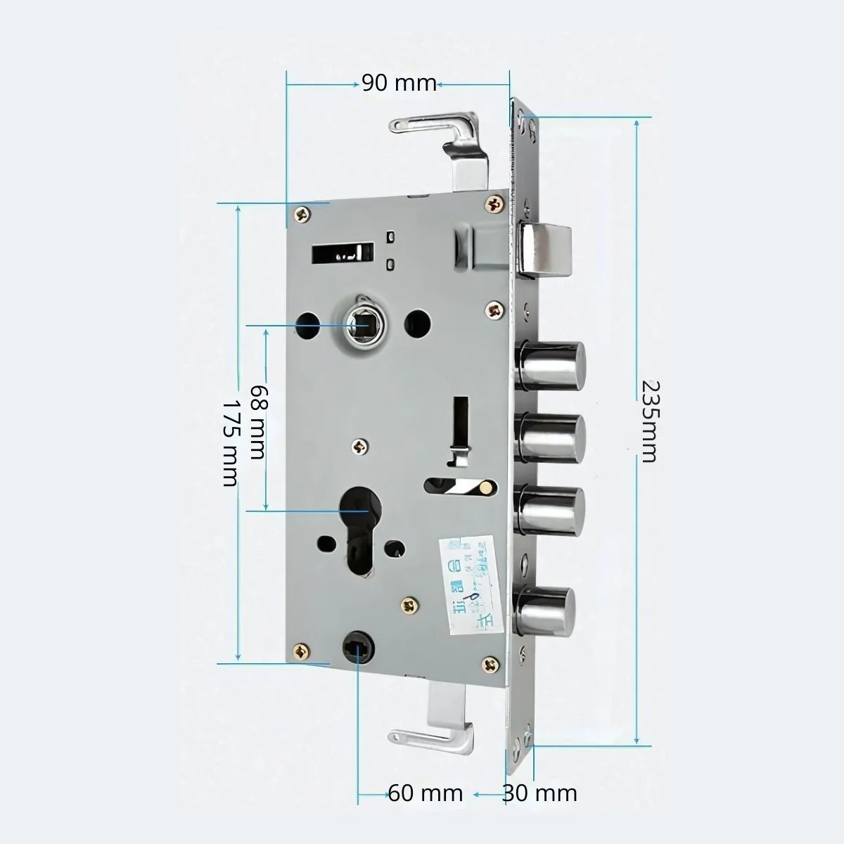 Cerradura De Seguridad Embutida Para Puertas Metálicas 45 A 55Mm.  280Mmx65mm. Con Cilindro De Acero Inoxidable. Incluye 7 Llaves.  Apertura Izquierda Hacia Adentro - Image 4
