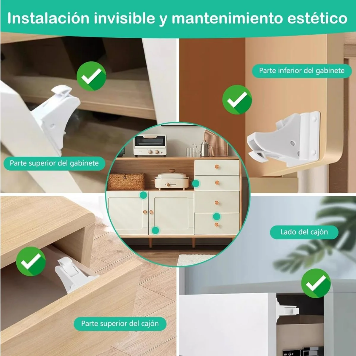 Cerradura De Seguridad Magnética Invisible Para Muebles Y Gabinetes. Protección De Niños (Set De 4 Cerraduras). - Image 4