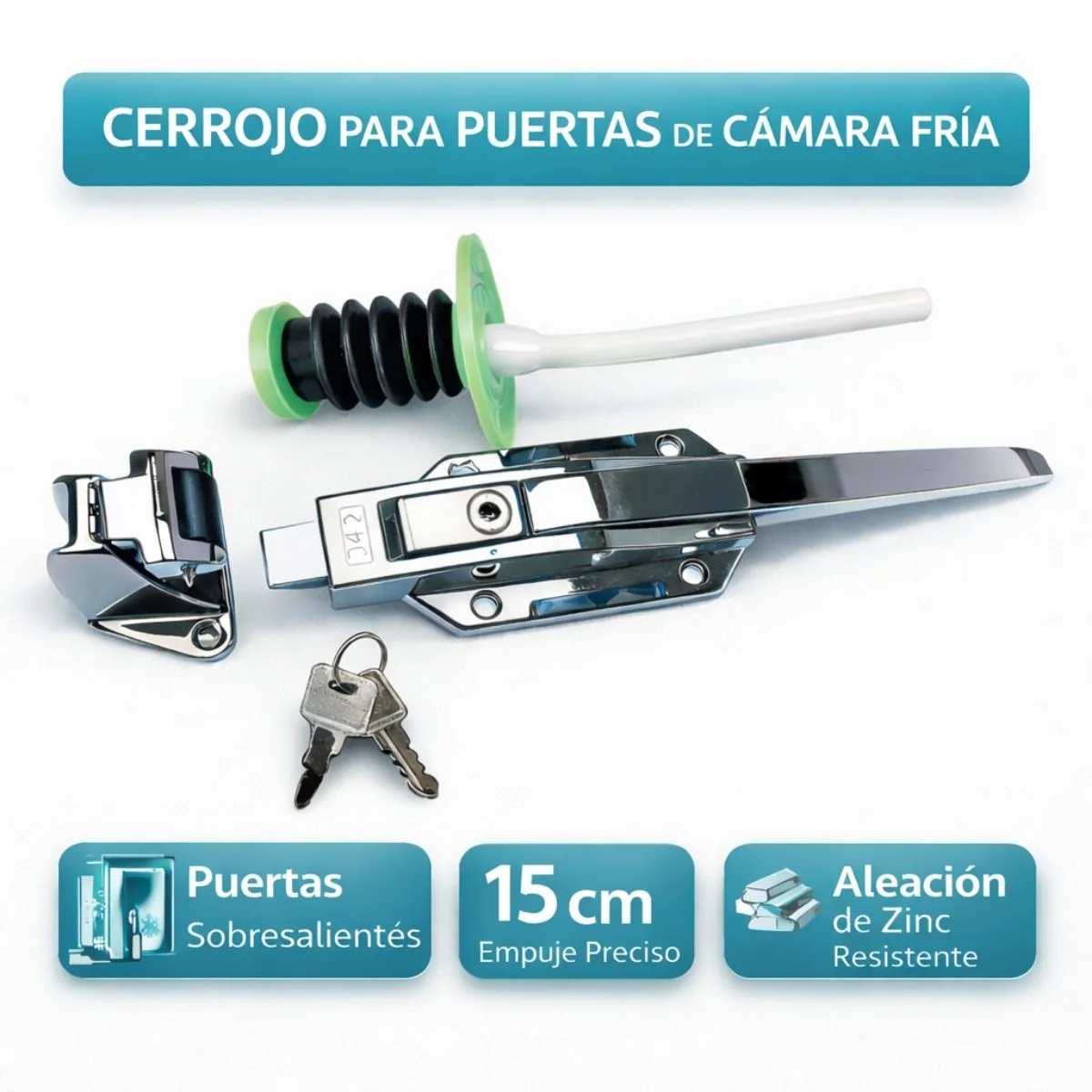 Herraje Para Cuarto Frío. Cerradura Base Alta Con Varilla De Empuje 15Cm (6”). Cerrojo De Aleación De Zinc Anticorrosión Para Cámaras Frigoríficas Y Congeladores.