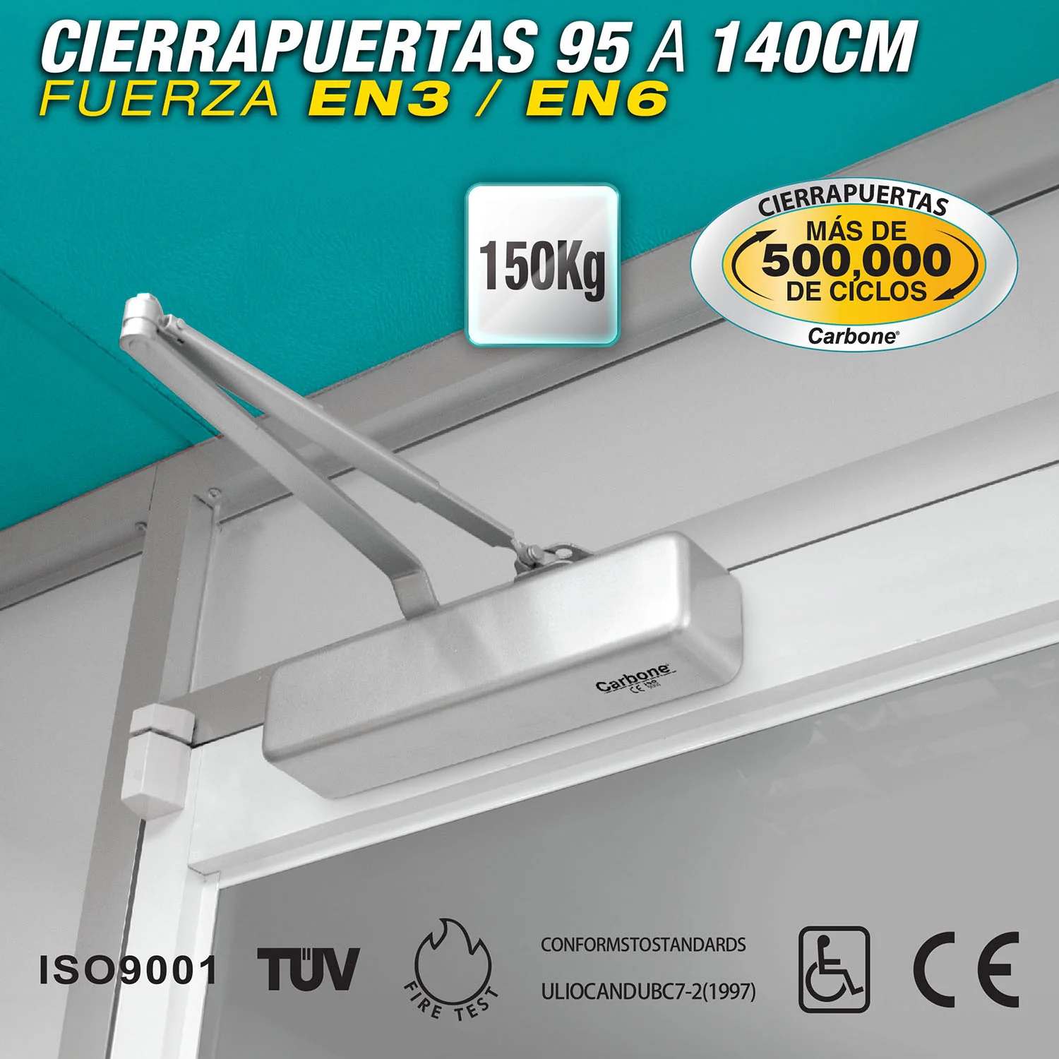 Cierrapuertas Para 95A140 Cm (40~150Kg).Fuerza EN3~EN6 Variable (5Años)