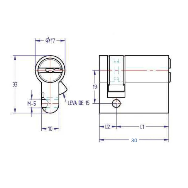 Cilindro Perfil Europeo De Una Salida. Largo De 30 Mm. Cuerpo Niquel - Image 2