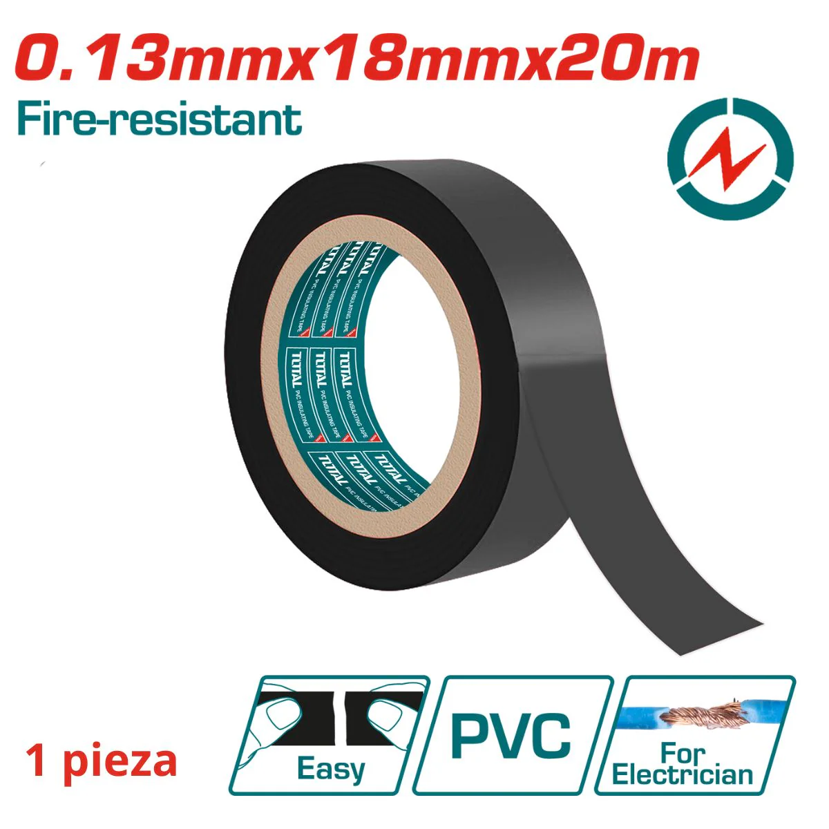Gutapercha Tape Eléctrico De PVC Puro,19 Mmx20m, Color Negro, Ancho 18 Mm, Espesor 0.13 Mm (1 Pza)