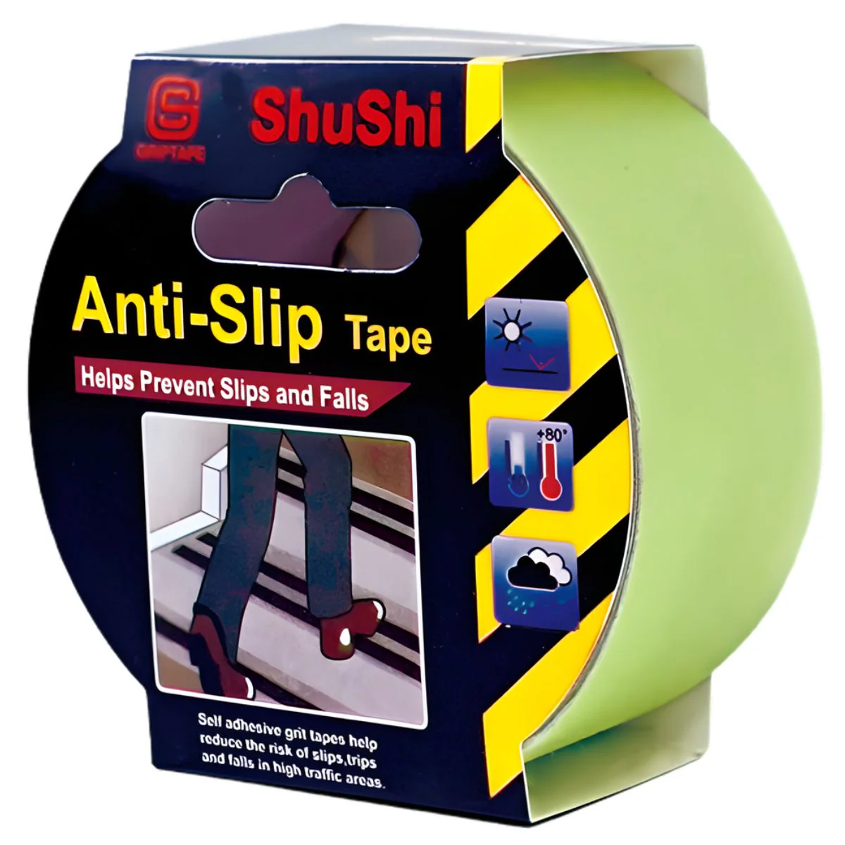 Cinta Antideslizante Luminosa Fluorescente Verde (5 Metros). Cinta De Seguridad Adhesiva Para Escaleras Y Rampas. Tape De 2".