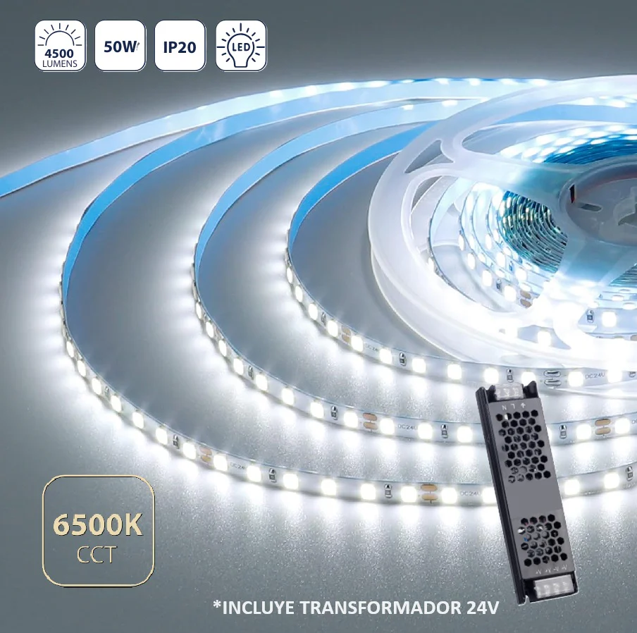 Cinta LED Interior 5M 24V 6005K, 4500Lm, Chip 2835, 50W, Flexible Y Recortable. Tira LED - Image 2