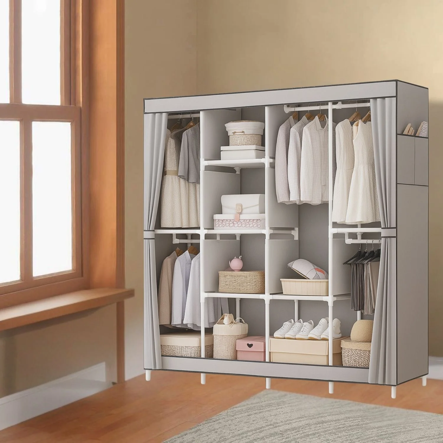 Closet Armario Multifuncional 170X45x170cm Tela No Tejida Diseño Cerrado Y Resistente Con Tubos De Acero.