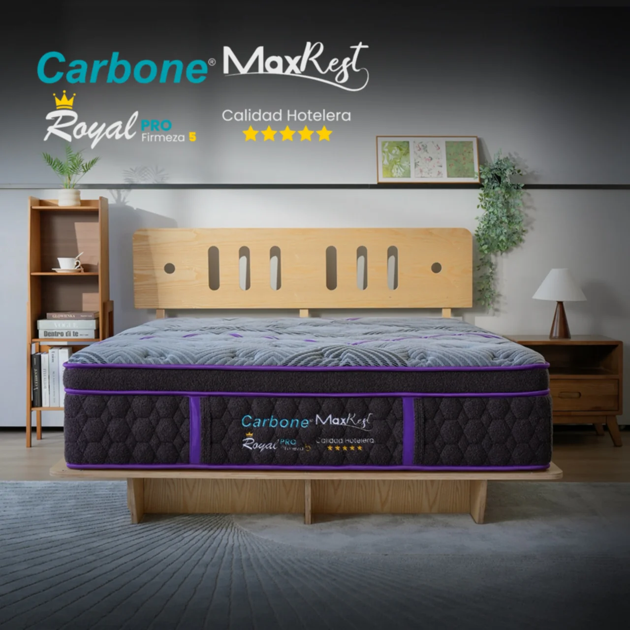 Colchones Royal 5 Star Hotel  Firmeza 5 Carbone Max Rest Empacados Al Vacío Pillow Top Colchón Calidad Hotelera Memory Foam Con Resortes 35Cm Espesor (13.7") - Image 4