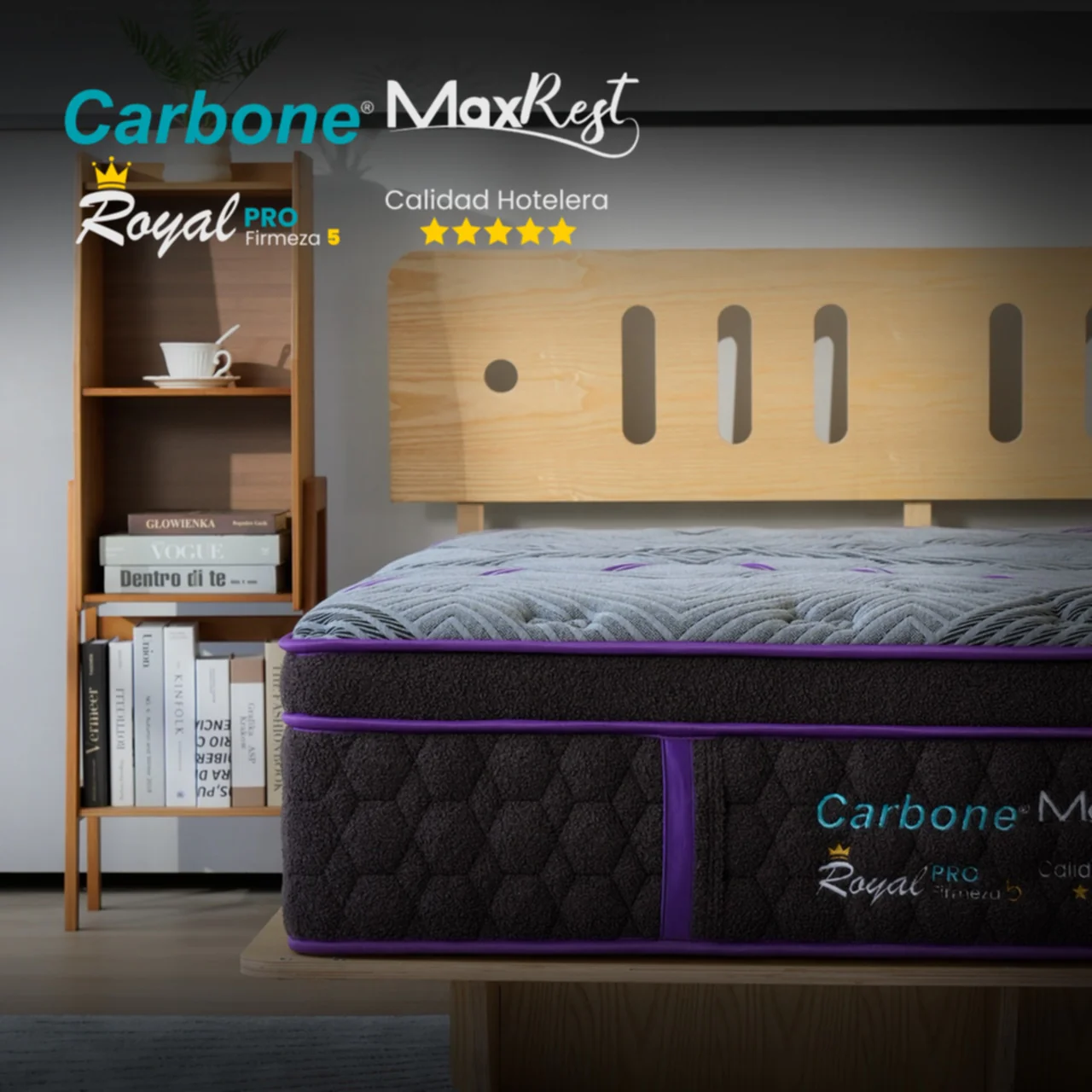 Colchones Royal 5 Star Hotel  Firmeza 5 Carbone Max Rest Empacados Al Vacío Pillow Top Colchón Calidad Hotelera Memory Foam Con Resortes 35Cm Espesor (13.7") - Image 6