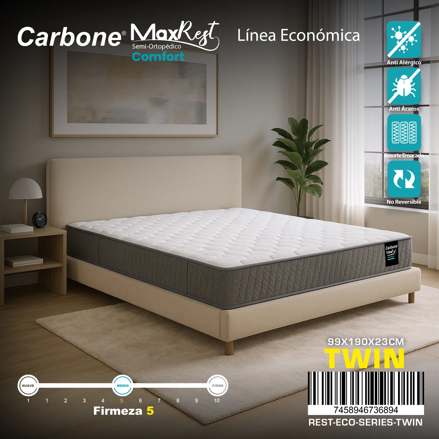 Colchones Semi-Ortopédicos Empacados Al Vacío Max Rest. Línea Económica Con Resortes, 23Cm (9") Espesor. Textil Bekaert Deslee Original De Belgica Nivel De Firmeza 5. - Image 7