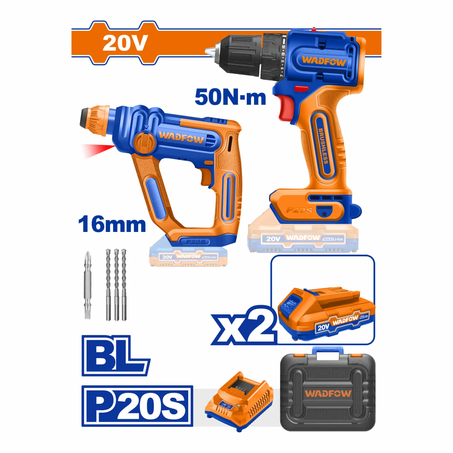 Combo Kit Combinado Inalámbrico De 2 Piezas 20V 1 Taladro Inalámbrico Sin Escobillas(UWCDP5521) 1 Martillo Rotativo Inalámbrico (WLM1516) POCAS UNIDADES DISPONIBLES - Image 2