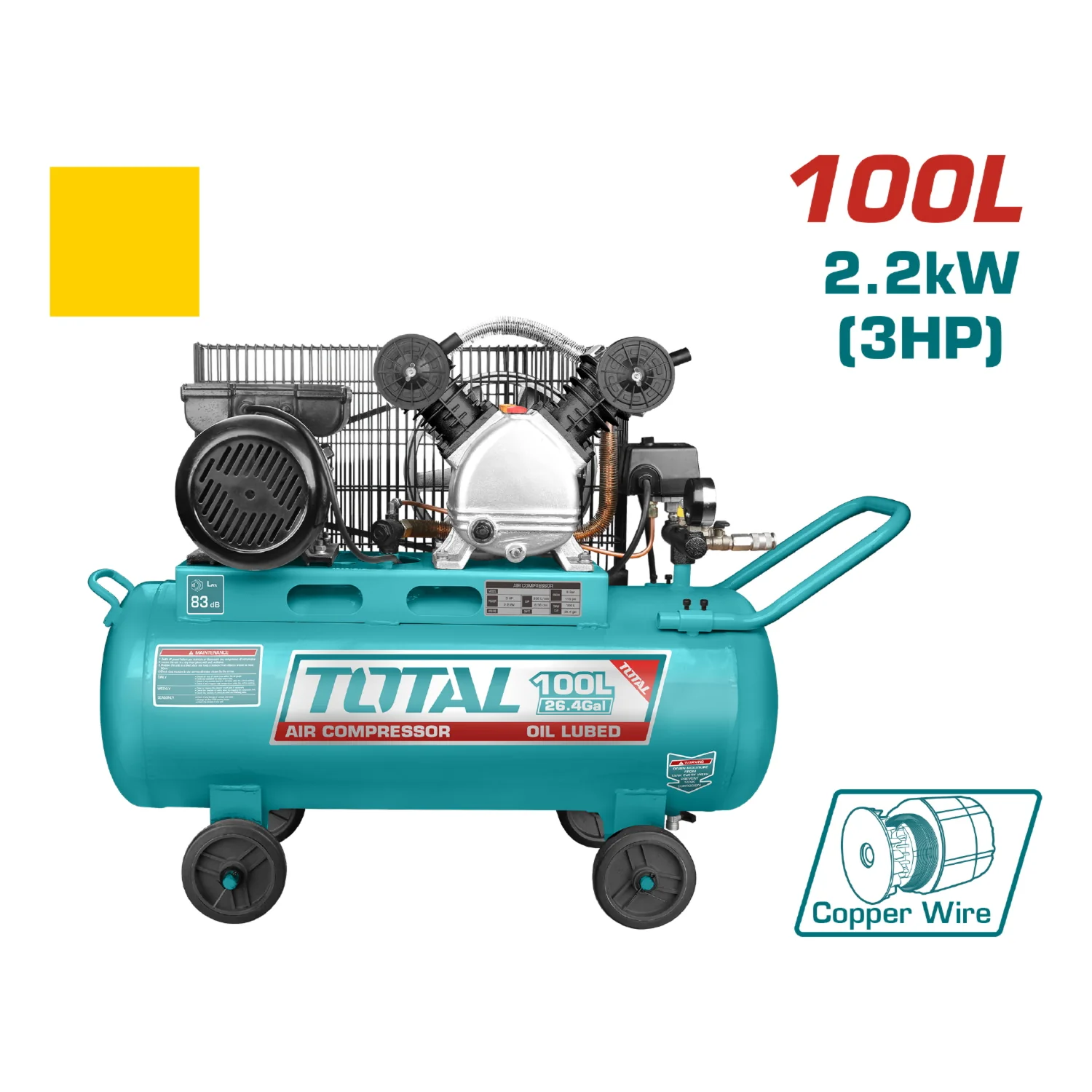 Compresor De Aire De Correa, 100L(26.4Gal) 2.2Kw (3HP) 110-120V~50/60Hz. - Image 2