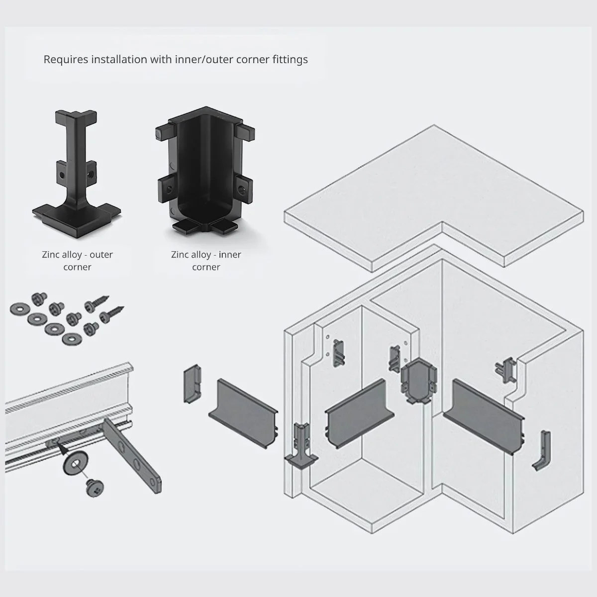Conector De Esquina Interna Para Zócalo Modular. Color Negro (Unidad). Aleación De Zinc. Conector Esquinero De Ángulo Recto. Perfil Gola De Aluminio Cocinas - Image 2