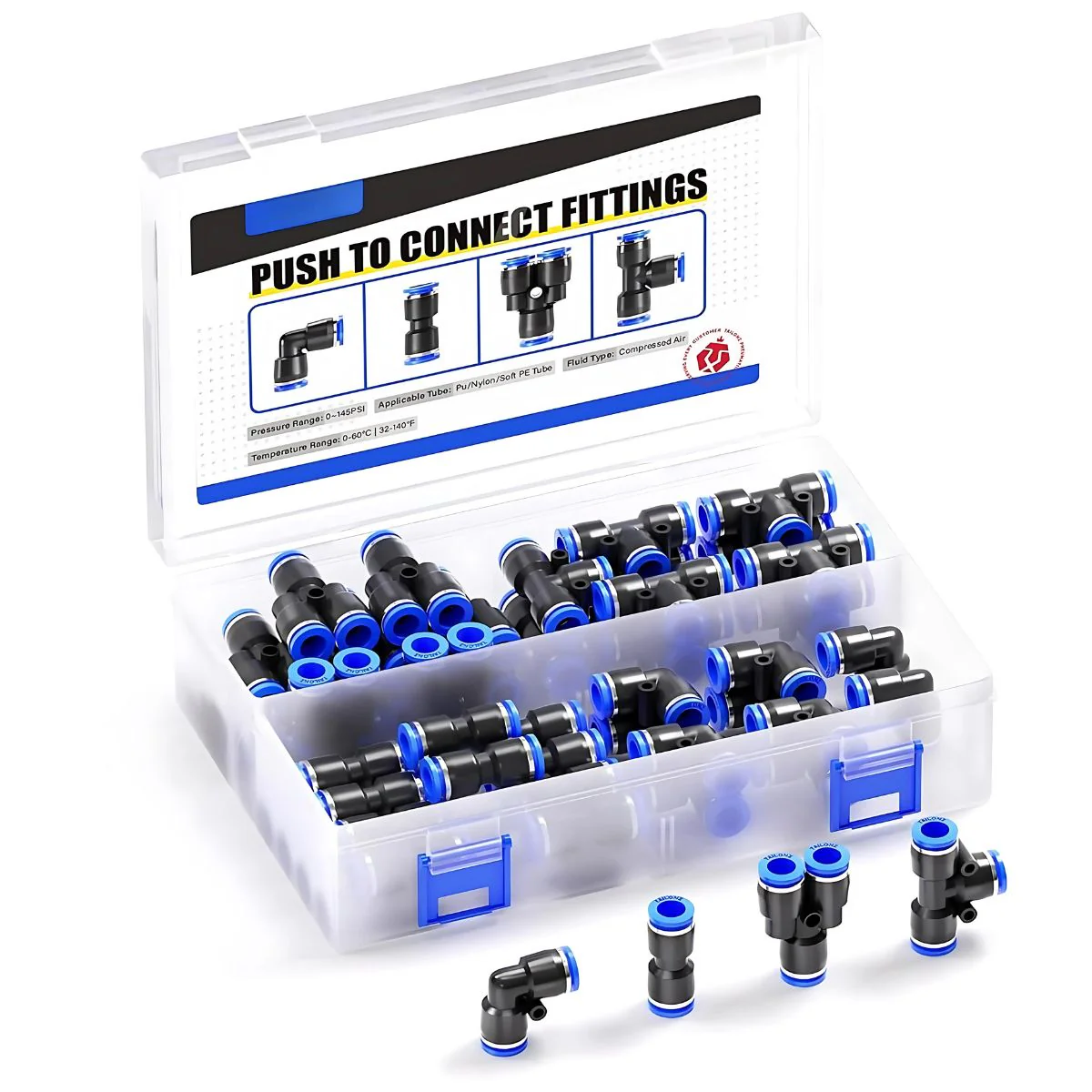 Conectores Neumáticos Push-In 6Mm. Kit De Acoples Rápidos Para Mangueras Neumáticas. Uniones Fitting (Pack De 40 Pzs).