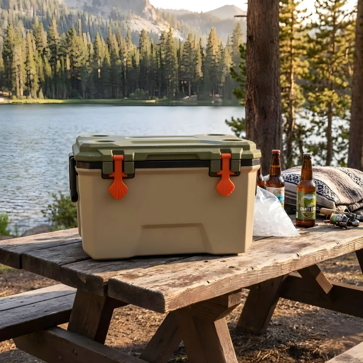 Cooler Portátil 38Qt (36L) (57X37x34cm) Con Drenaje Inferior. Hielera De Alta Capacidad Con Tapa Sellada, Porta Vasos Y Asa De Transporte
