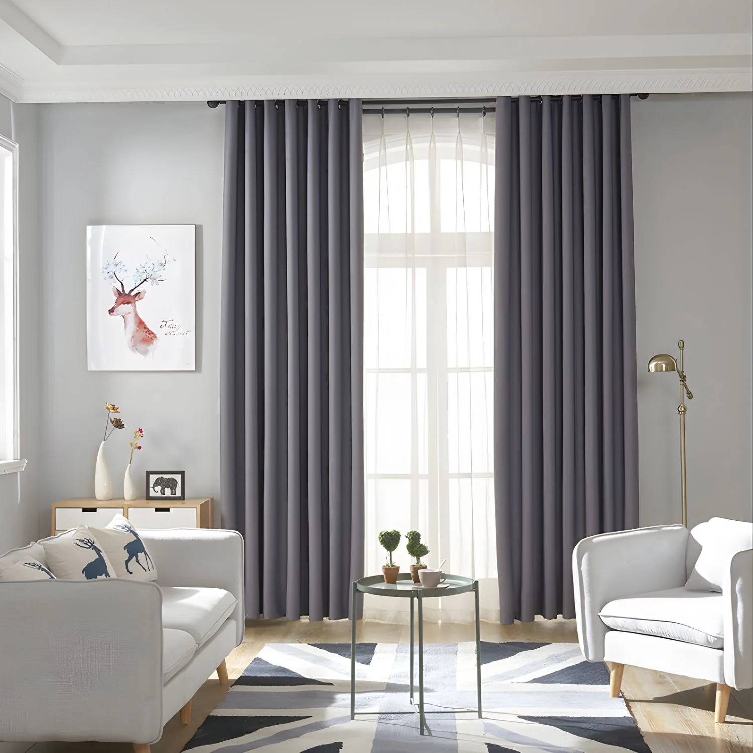 Cortina Blackout Gris Con Argollas (1.4X2.4M) Bloqueo 85% Luz. Cortina De Tela Con Anillos.