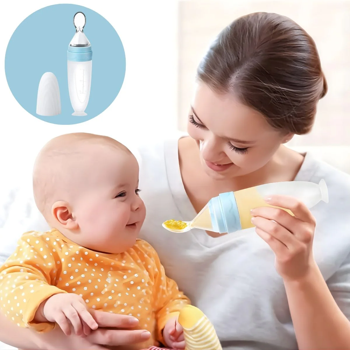 Cuchara Dosificadora Para Bebé (90Ml). Biberón Con Cuchara Integrada. Uso Desde 0+ Meses. Color Azul.