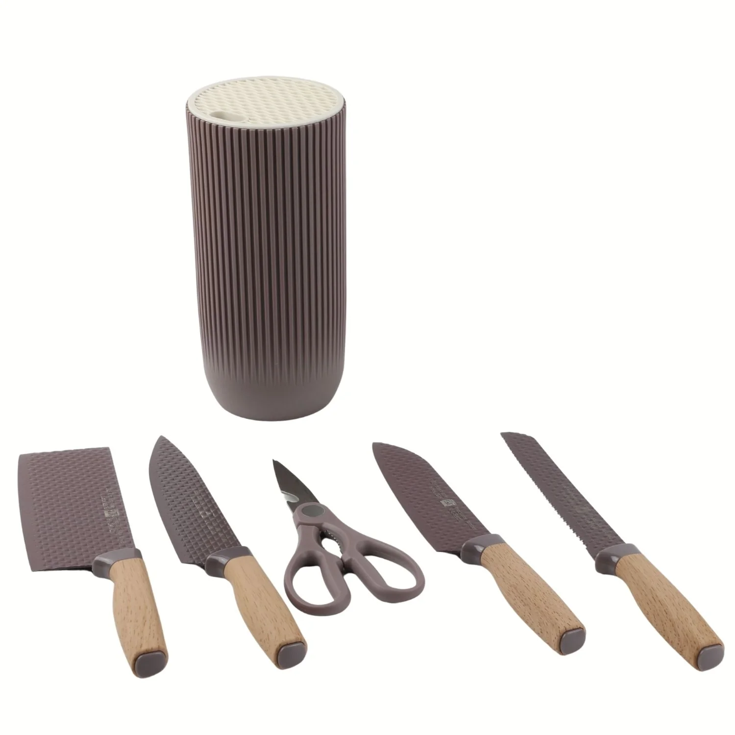 Cuchillos De Cocina  Color Morado Set De 6 Piezas Con Soporte. Diseño Texturizado Antiadherente. - Image 3