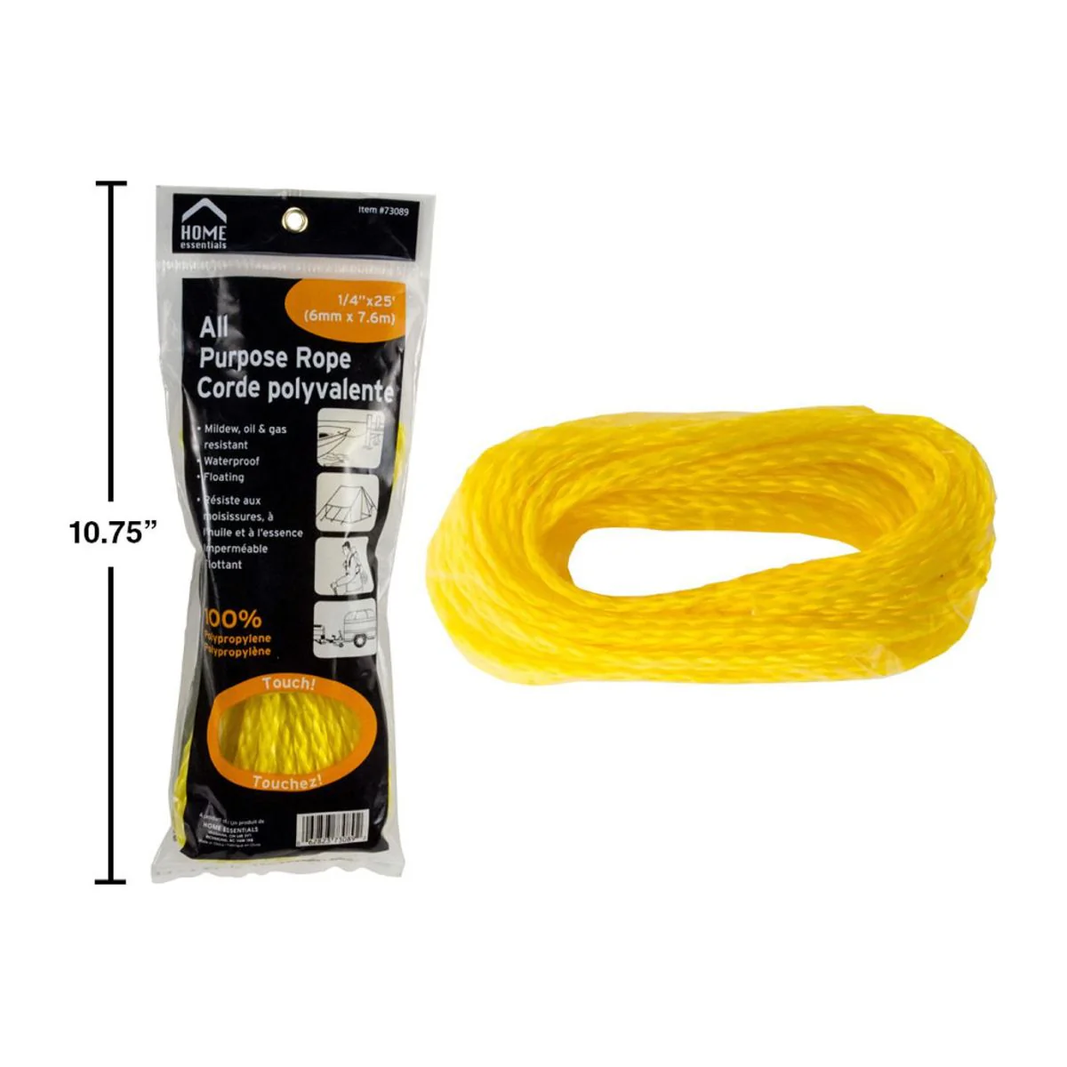 Cuerda Soga Multiusos, 1/4 "X 25 ', Amarilla, Bolsa De Polietileno Impresa Con Ojal - Image 3