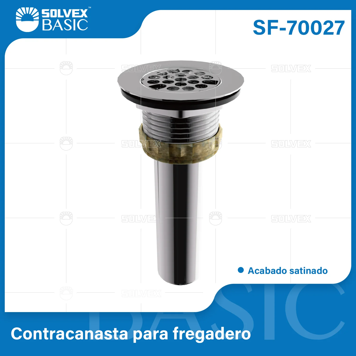 Desagüe Para Fregador 38Mm. Drenaje Con Rejilla Metálica Y Tubo De Acero Satinado.