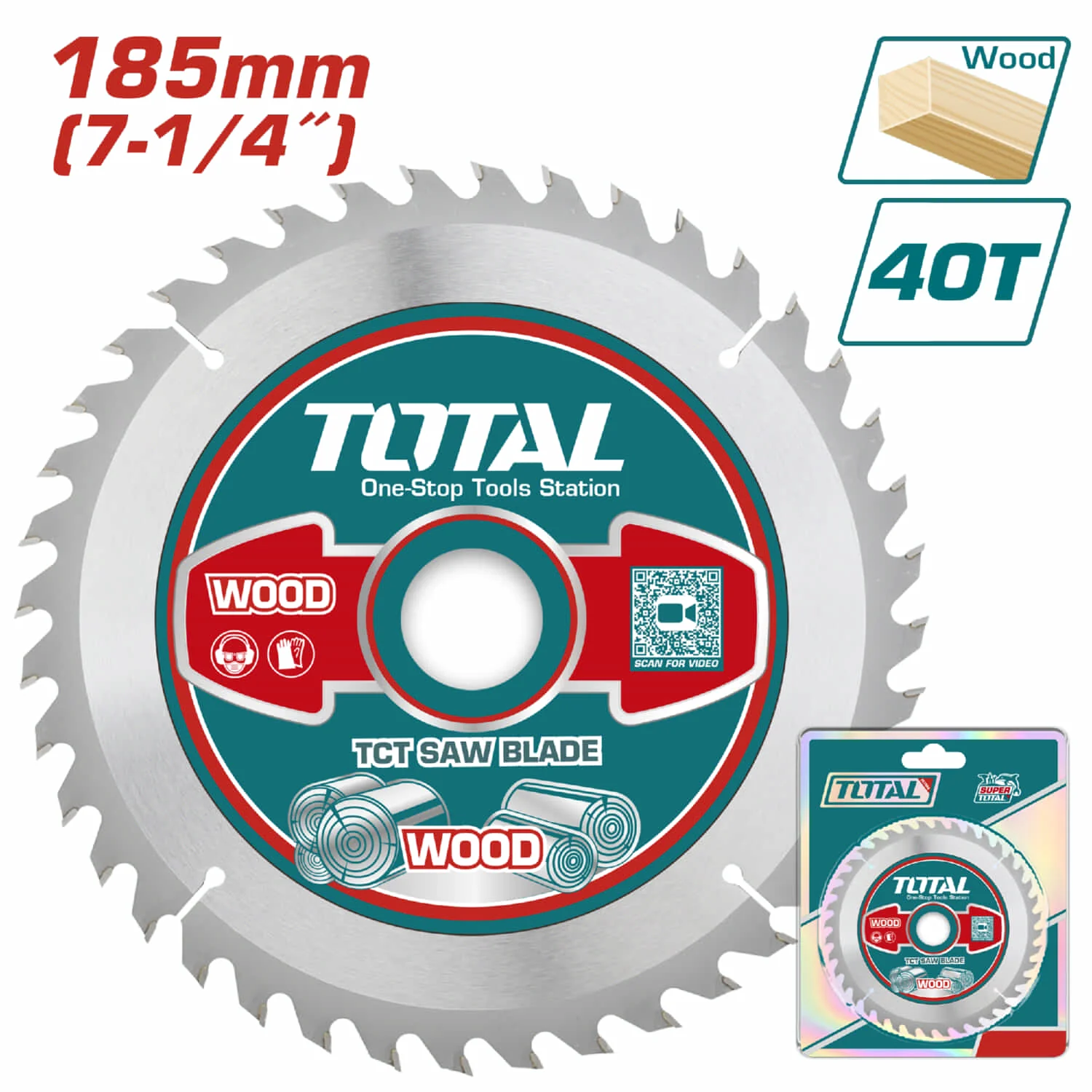 Disco Corte Madera 185Mm(7-1/4") 40T,Arbor:20Mm Reduction Ring:16Mm
