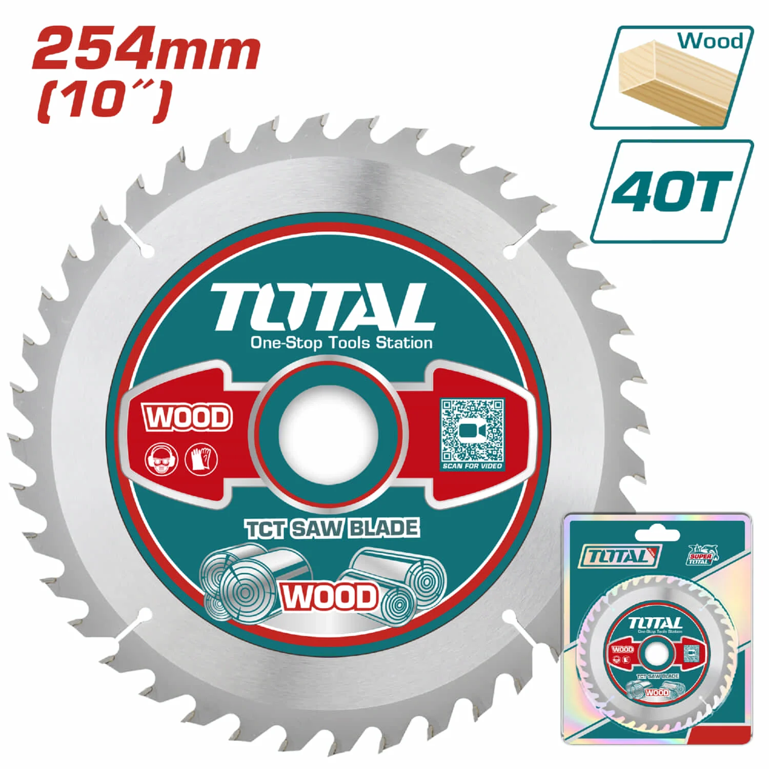 Disco Corte Madera 254Mm(10") 40T,Mandril:30Mm 16Mm Y 25.4Mm Anillo