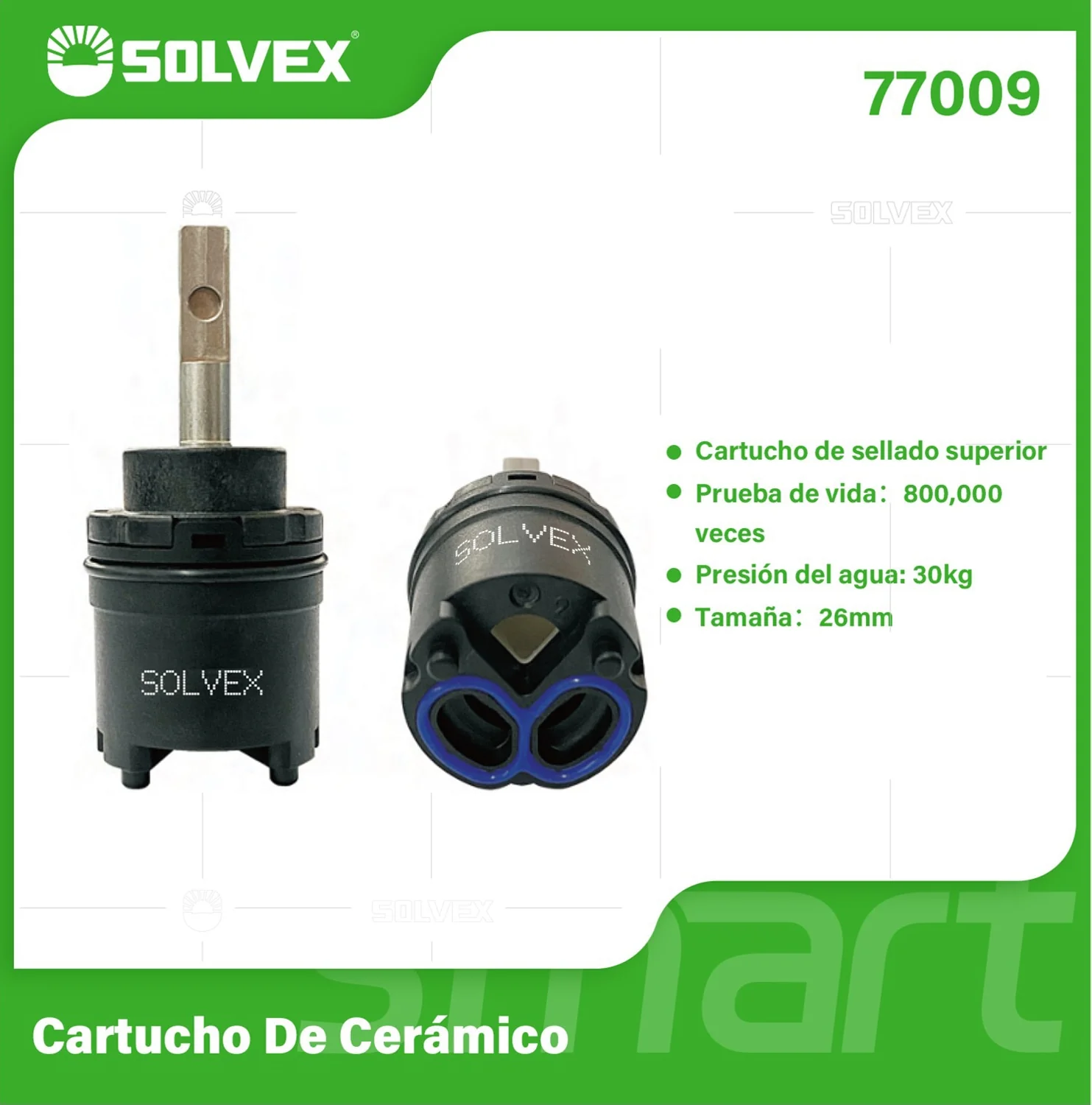 Émbolo De Cerámica 26 Mm. Cartucho De Repuesto Para Grifos Y Llaves De Agua. Presión Máx 30 Kg.