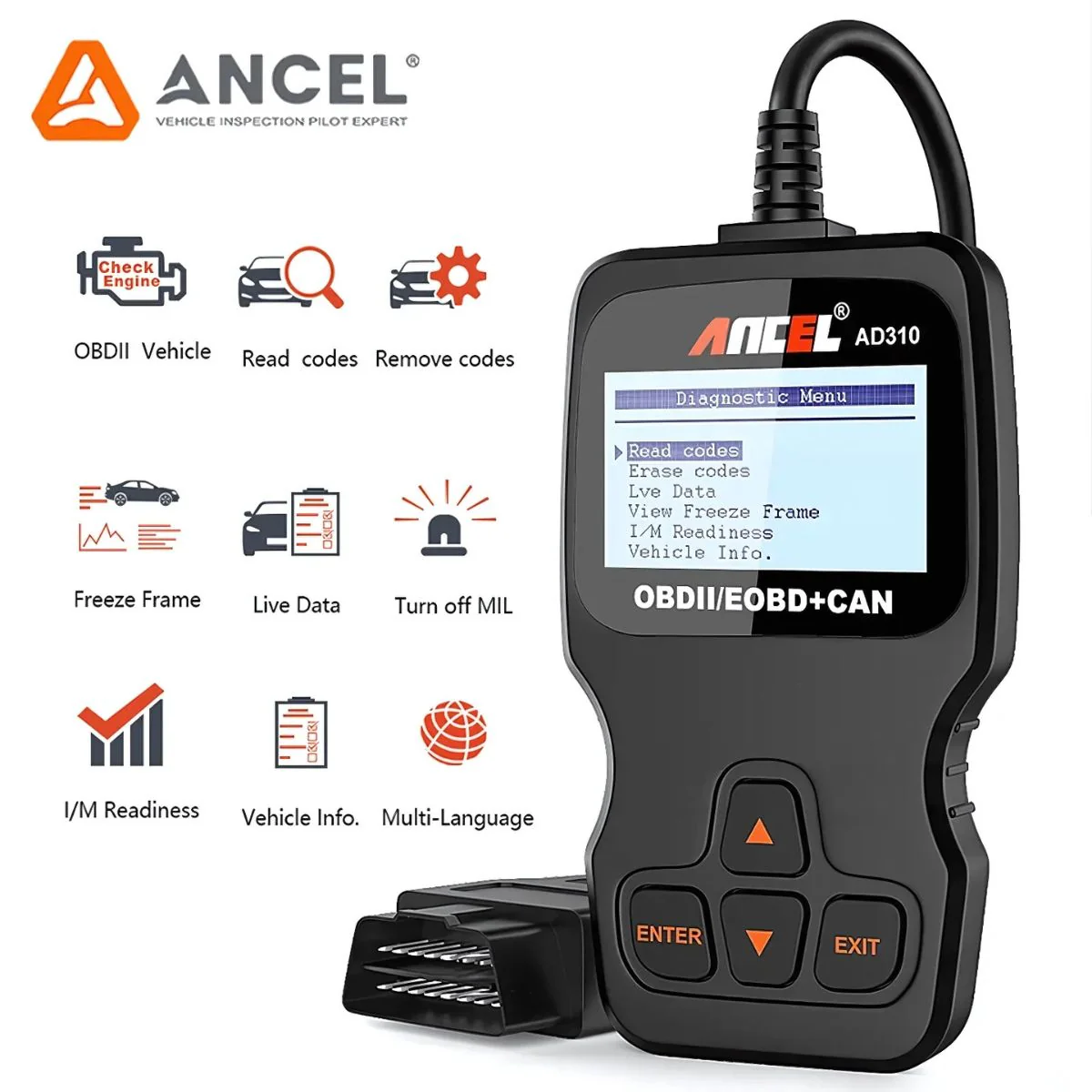 Escáner OBD2 Herramienta De Exploración De Diagnostico OBDII/EOBD+CAN, Escáner Detector De Fallas Para Auto. Lector De Códigos Para Carros.