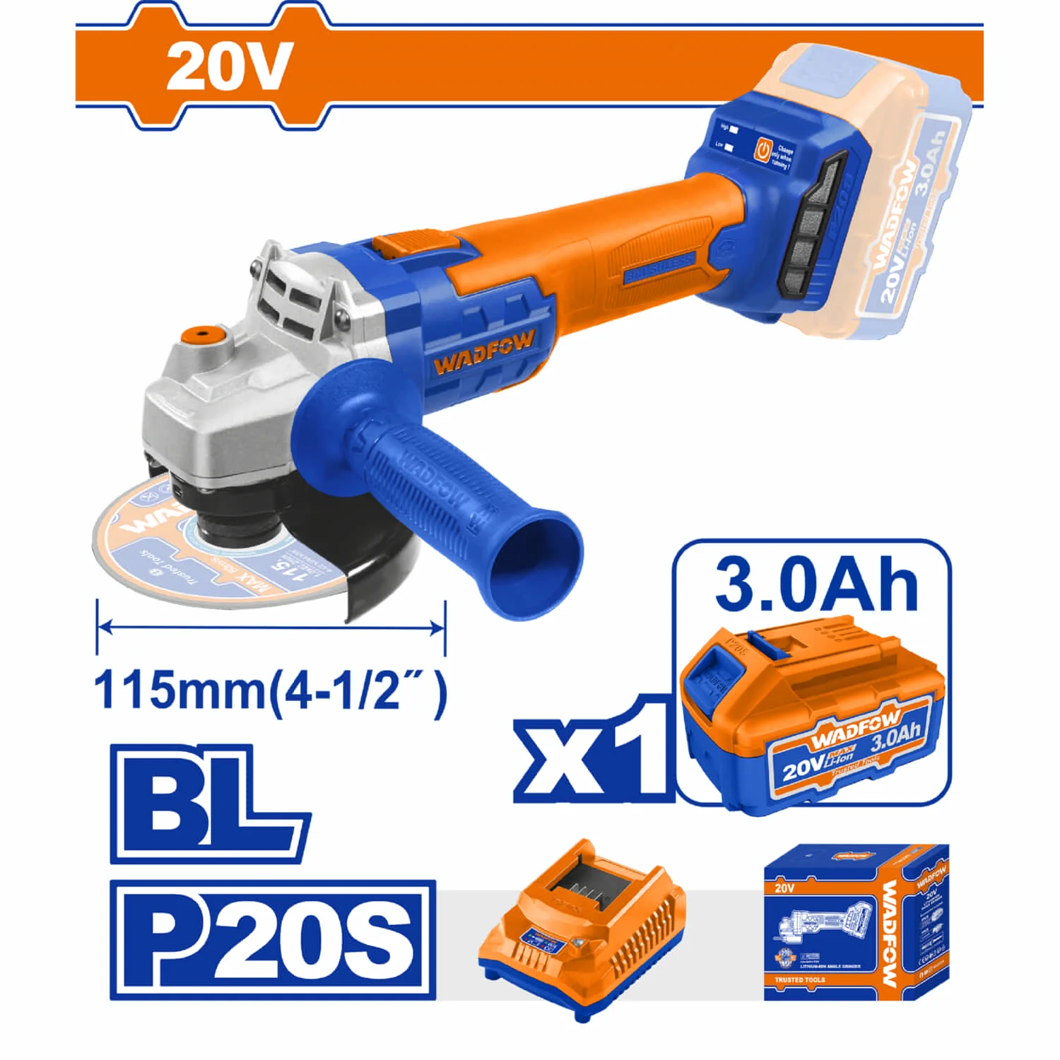 Esmeril Flexible 20V Inalámbrica Brushless 4-1/2". Incluye Baterías Y Cargador. Esmeriladora Angular